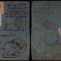  1933年马达加斯加寄广东佛山回批挂号封，贴马达加斯加改值50分及3法郎邮票各一枚