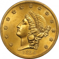  1854凯洛格公司20美金 PCGS MS 65 1854 Kellogg & Co. $20