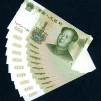  1999年中国人民银行第五版人民币1元10枚，趣味号，编号、评分及品相请参考图片及英文描述