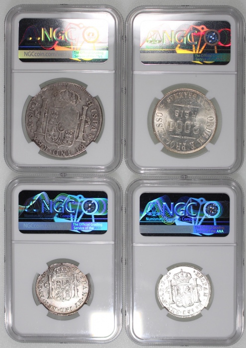  世界钱币一组4枚，详见图示 World Coins, a group of 4 coins, consists of: Mi Peru, 2 reales, 1783Lima, Mexico, 2 r