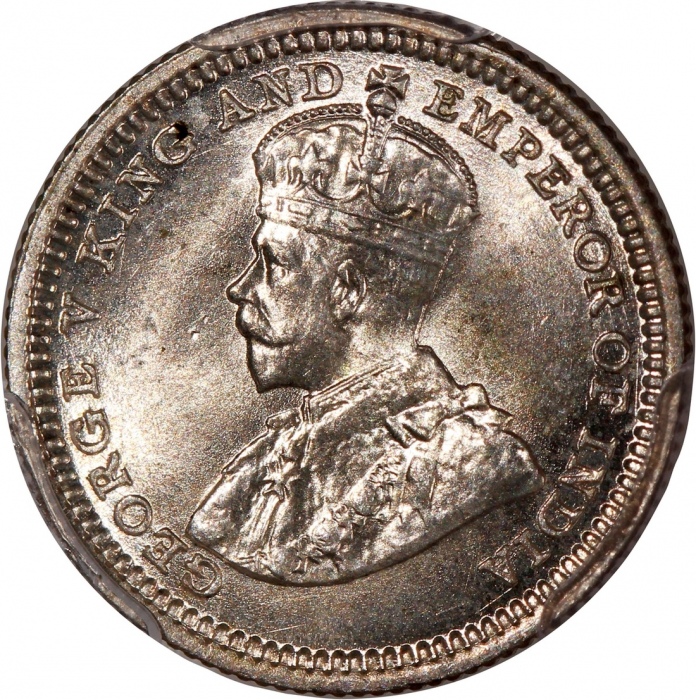  1932，1933及1935年香港乔治五世五仙一组3枚，均评PCGS MS65，#46484341，#46484336，#46484335