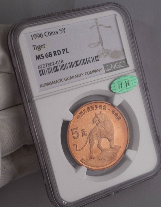  1996年中国珍稀野生动物纪念5元华南虎精制 NGC MS 68