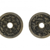  清代苏炉长命富贵金玉满堂背鹿鹤同春圆孔花钱 GBCA 古-美品 92