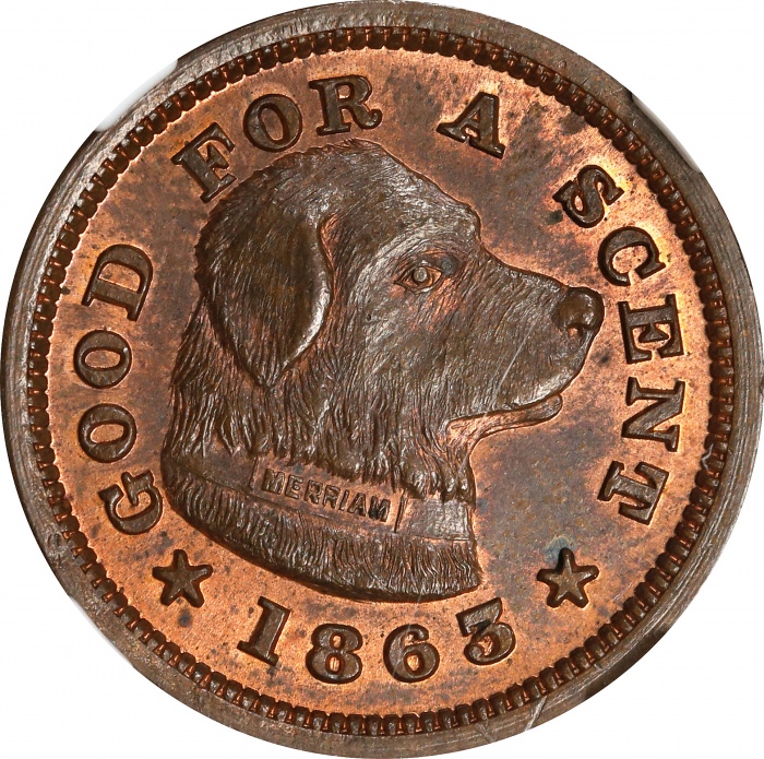  1863年马萨诸塞州波士顿约瑟夫铜章 NGC MS 66 Massachusetts--Boston. 1863 Joseph H. Merriam