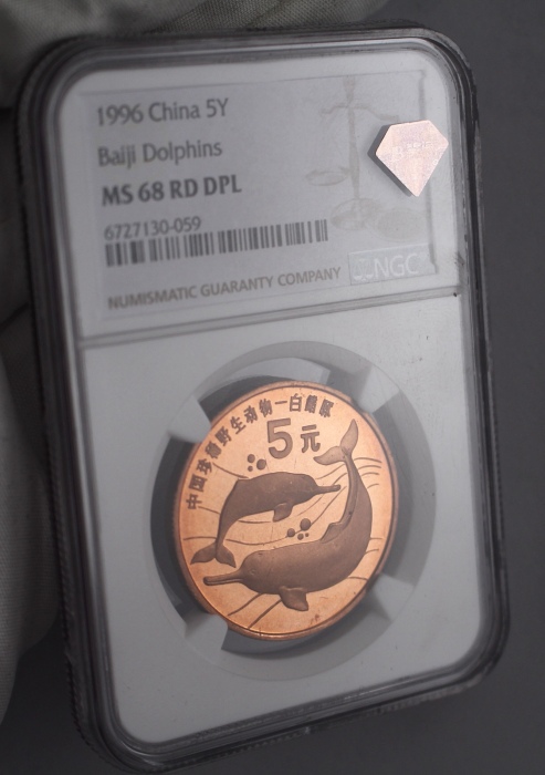 1996年中国珍稀野生动物纪念5元白鳍豚精制 NGC MS 68