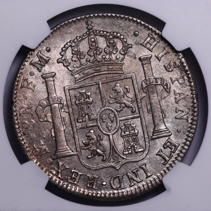  1798年西属墨西哥卡洛斯四世双柱银币 NGC AU58