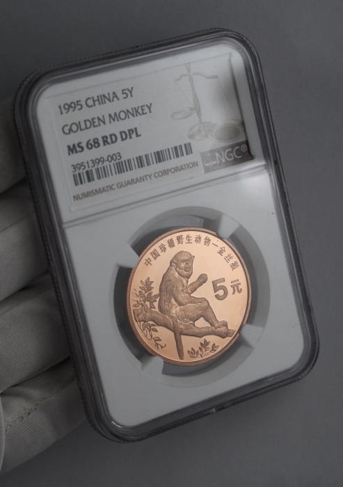  1995年中国珍稀野生动物纪念5元金丝猴精制 NGC MS 68
