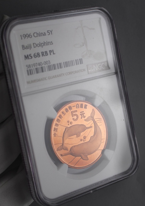  1996年中国珍稀野生动物纪念5元白鳍豚精制 NGC MS 68