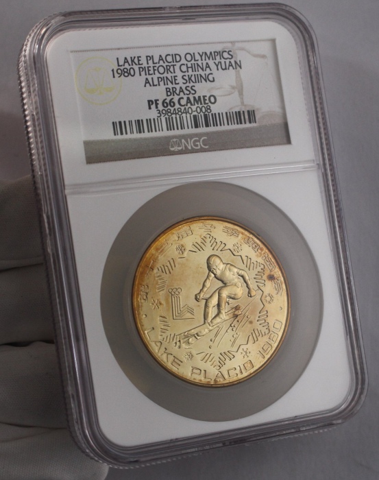  1980年第十三届冬奥会纪念铜币24克男子速降(厚) NGC PF 66