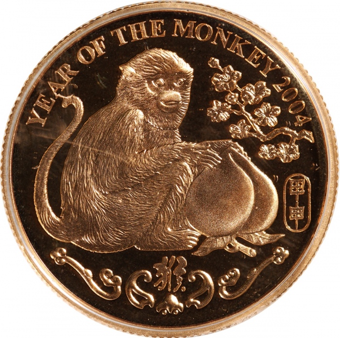  2004年香港猴年生肖精铸纪念金章一组三枚，由皇家造币厂铸，含金量91.6%，两枚重0.56盎司，一枚重0.14盎司