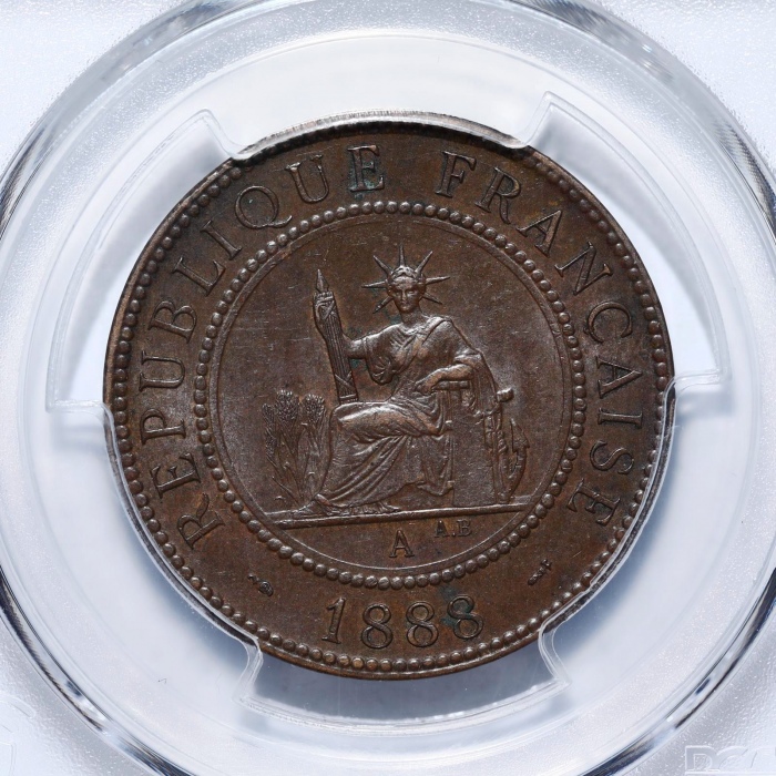  1888年法属印度支那百分之一铜币 PCGS AU53