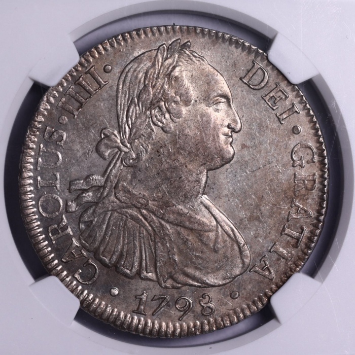  1798年西属墨西哥卡洛斯四世双柱银币 NGC AU58