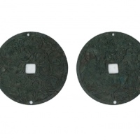  明代松鹤延年背十二生肖大型花钱  美品