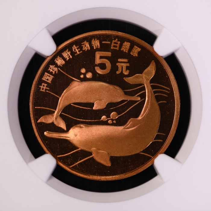  1996年中国珍稀野生动物纪念5元白鳍豚精制 NGC PF 68