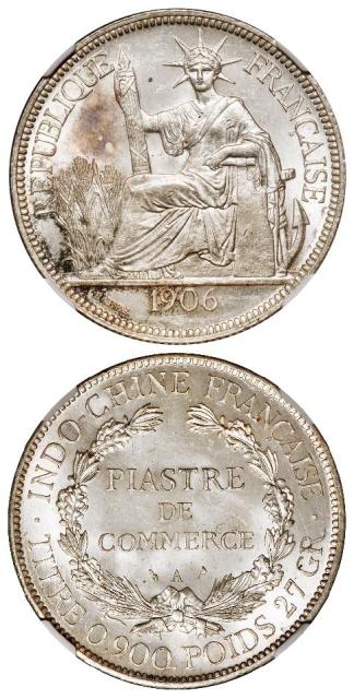 1906年(A)法属安南贸易银元“坐洋”壹圆银币/NGC MS63